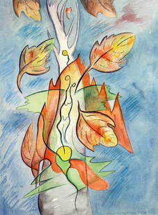 Dorothy Morang, Tree Fantasy #3: ARTIST: Dorothy Morang (1906-1994) MEDIUM: Watercolor on Paper DATE: 1952 DIMENSIONS: 19 x 14 in. (sight); 28 x 23 in. (framed) SIGNATURE: Lower right in pencil Dorothy Morang 1952; verso Dorothy