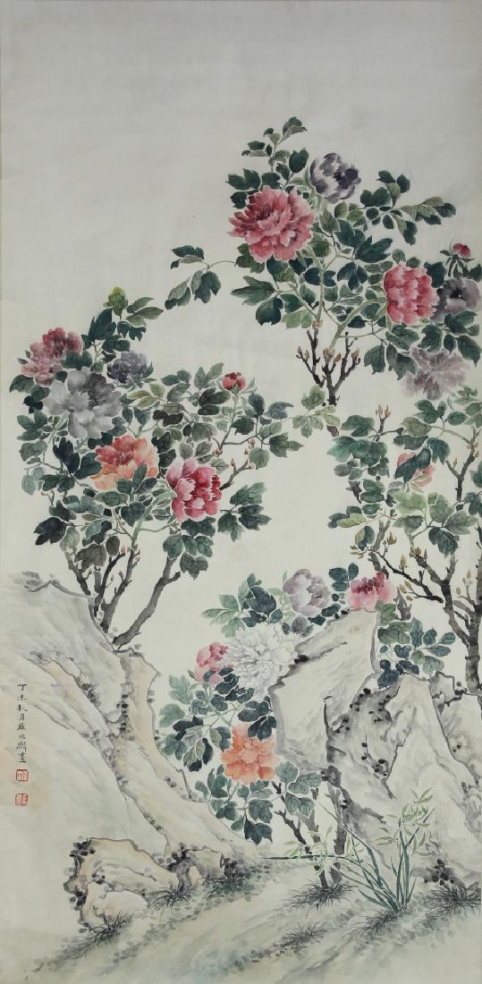 Chinese Scroll Painting of Flowers (1 of 3)
