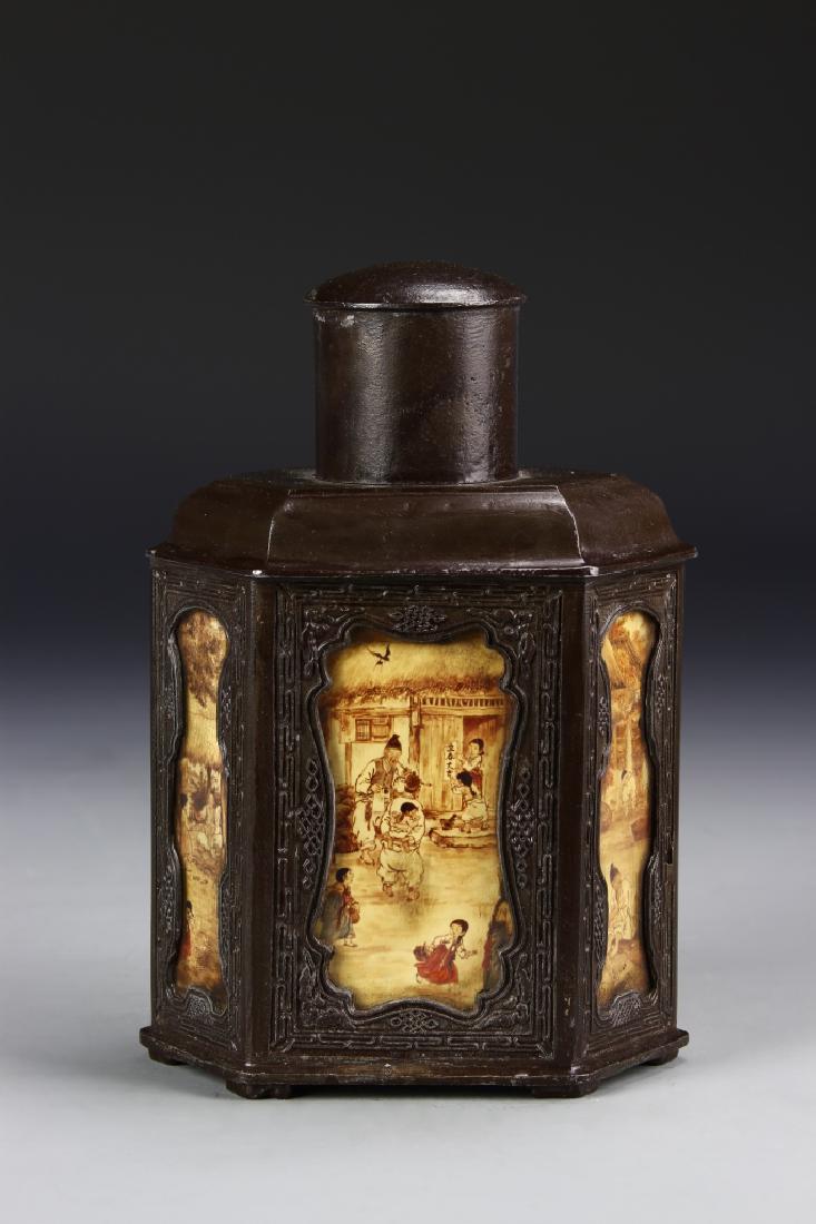 Chinese Pewter Tea Caddy With Glass (1 of 5)