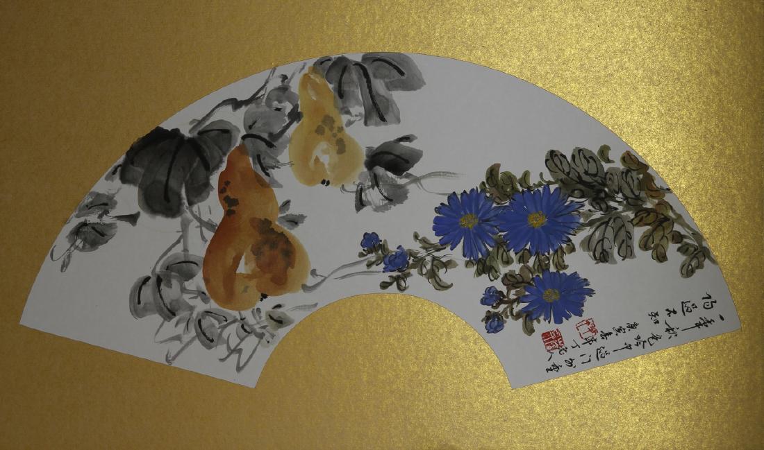 Chinese Fan Painting of Flowers (1 of 3)