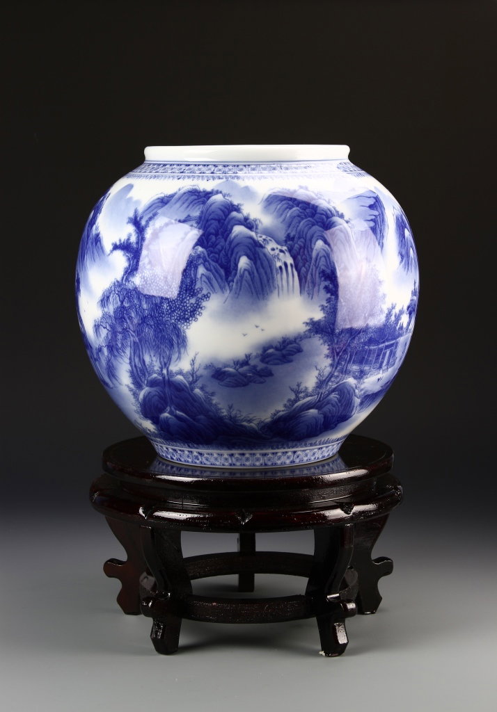 Chinese Blue And White Jar: China, 20th C. Cultural revolution period, blue and white jar with Mao poem, mark on base, with certificate. Height 11 in.