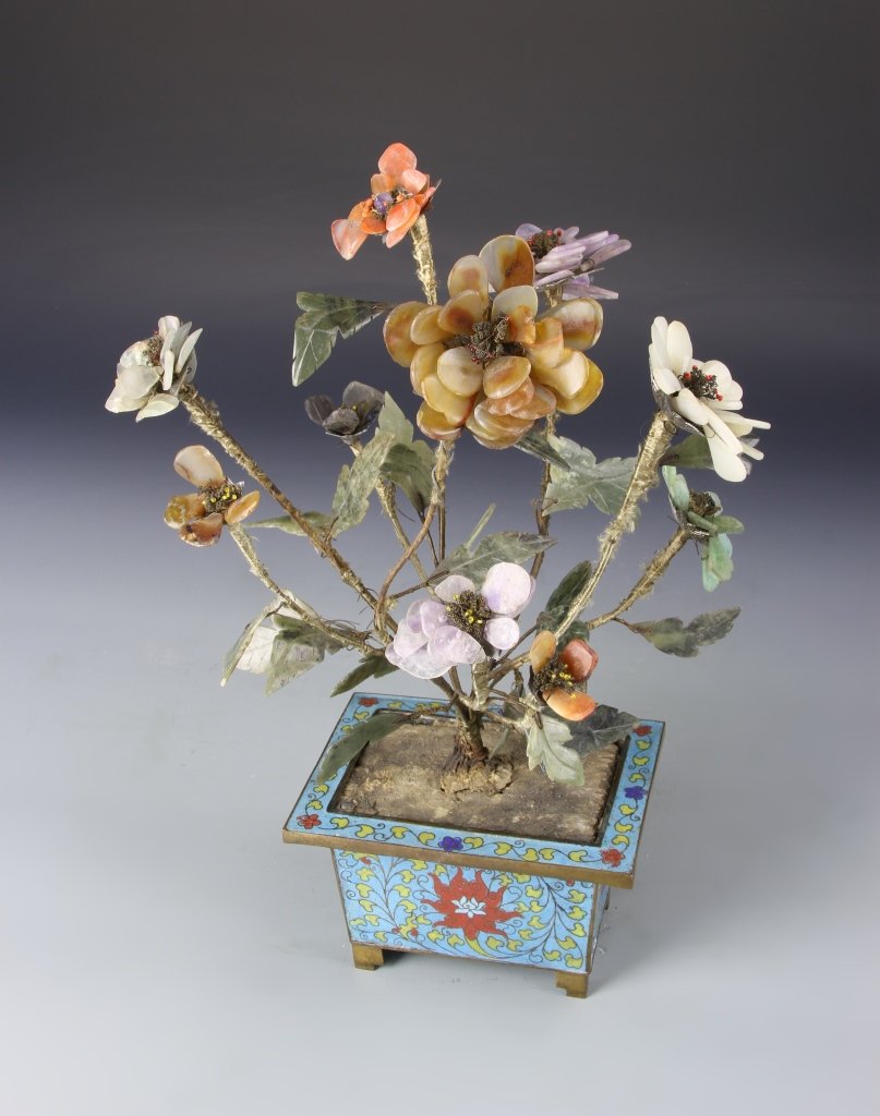 Chinese Cloisonne Jade Leaf Flower Tree (1 of 6)