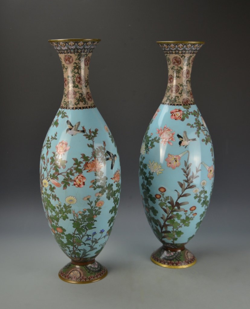 Pair of Japanese Cloisonne Vases (1 of 3)