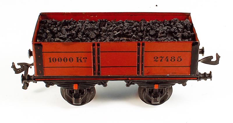 BING Hochbordwagen: 20 cm, braun lithogr., mit nicht originalem herausnehmbarem Kohleneinsatz, ansonsten Orig.-Zustand.