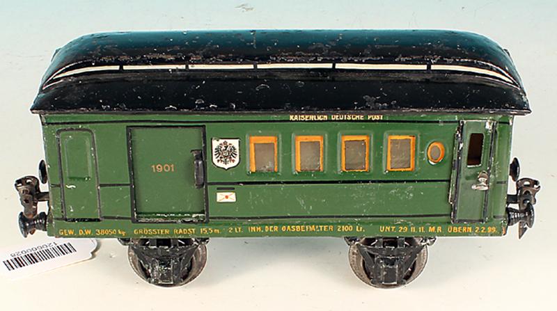 MARKLIN Pack-/ Personenwagen 1901/1: mit Inneneinrichtung, deutliche Gebrauchsspuren.