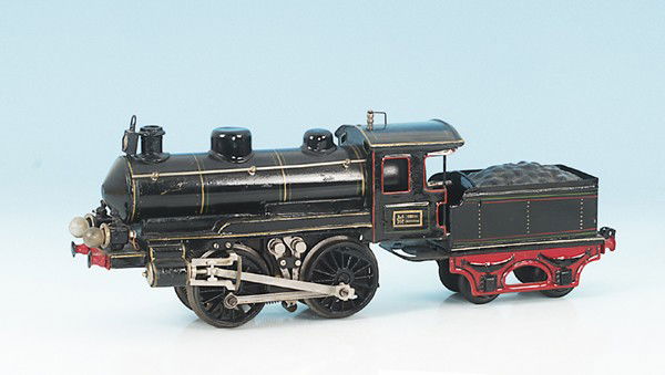 MÄRKLIN Starkstrom-Dampflok R 64/3021: B, mit 2 achs. Tender, 41 cm, schwarz handlackiert, Tender mit Blechspeichenrädern, imit. Stirnlampe ersetzt, einige farbliche Ausbesserungen, mit Klarlack überzogen.