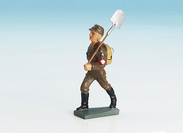 LINEOL Figur, RAD Mann: marschierend, Spaten über, 7,5 cm, guter Orig.-Zustand.