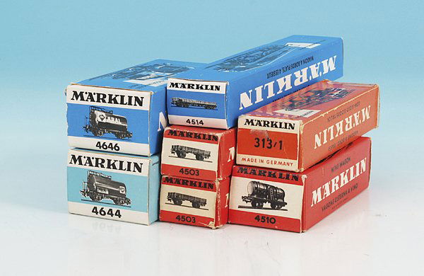 7 MARKLIN Gueterwagen, 60er Jahre: ueberwiegend guter ZUstand, in OKTs.