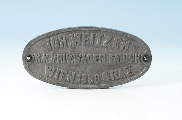 Waggon-Fabrikschild "Weitzer": gut erhalten.