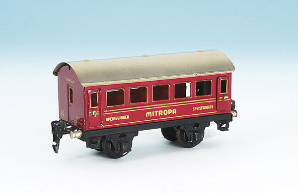 MARKLIN Speisewagen 1725 Sp./0: 16,5 cm, rot lithogr., Rahmen schwarz ueberlackiert, Besichtigung erforderlich.