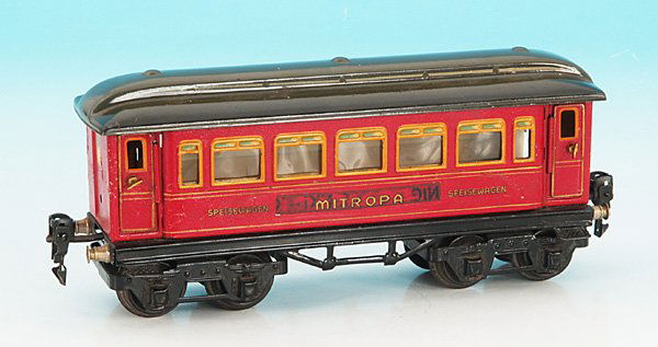 MARKLIN Speisewagen 1886/0 Sp: 21,5 cm, rot, Dach grau, Gebrauchsspuren, einseitig großer schwarzer Fleck, Besichtigung erforderlich.english Description: spot on 1 side, C 5