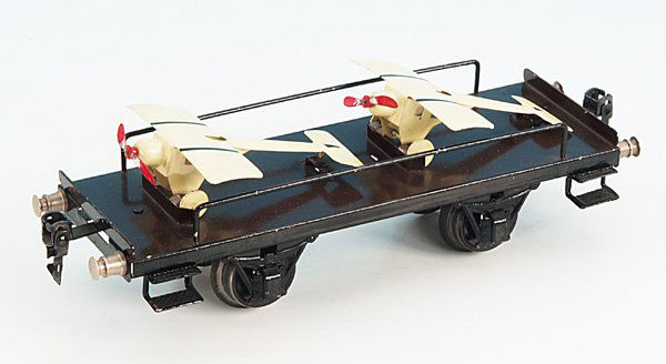 MARKLIN Flugzeugwagen 1996/1: 24,5 cm, Unterwagen gut erhalten, beladen mit 2 Replika-Flugzeugen "Taube". english Description: