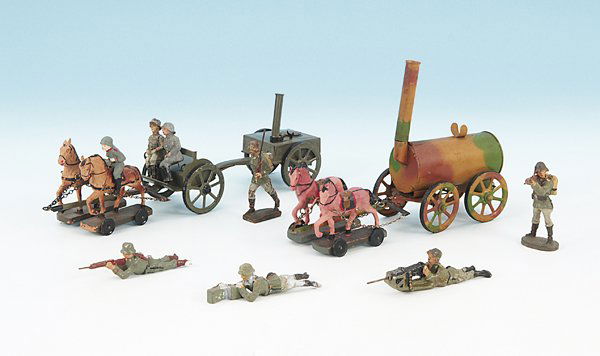 2 Militaergespanne: 5 Soldaten, 3 Koepfe, Besichtigung erforderlich.