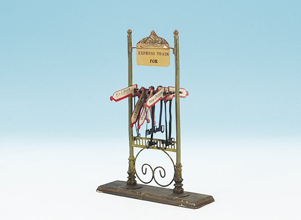 BING uralt Zugrichtungsanzeiger: Hoehe 24,5 cm, amerik. Aufschriften, Orig.-Zustand, Gebrauchsspuren.