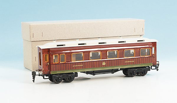 HEHR Speisewagen 1946/0: 34,5 cm, teak, Dach weiß, mit Inneneinrichtung, neuwertig, im OKT ohne Etikett.