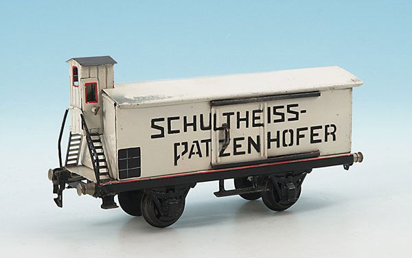 MÄRKLIN Bierwagen 1988/1 "SCHULHEISS PATZENHOFER": 24 cm, Wagenkasten sehr gut, Dachschatten verputzt.