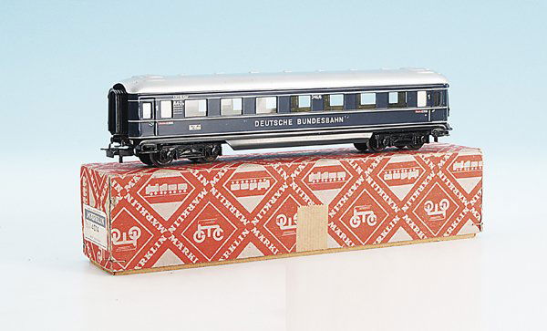 MÄRKLIN Schürzenwagen 4014.7, neuwertig: Blech, schwarzblau, seltene 1. Klasse-Version, ohne Schlieren. Im OKT.