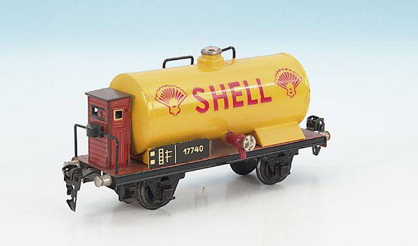 MÄRKLIN Kesselwagen 1774/0 "SHELL": 18,5 cm, gelb handlackiert, guter Originalzustand