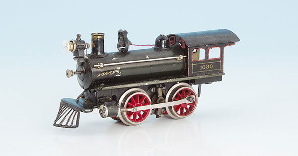 MÄRKLIN Dampflok AR30/3130 - ohne Tender: 22,5 cm, schwarz, Kessel grau handlackiert, seltener Motor nur für Amerika hergestellt, Handumschaltung durch Zugstange an der Rauchkammertür, Stirnlampe neu verlötet, einige Lackschäden, Gebrauch