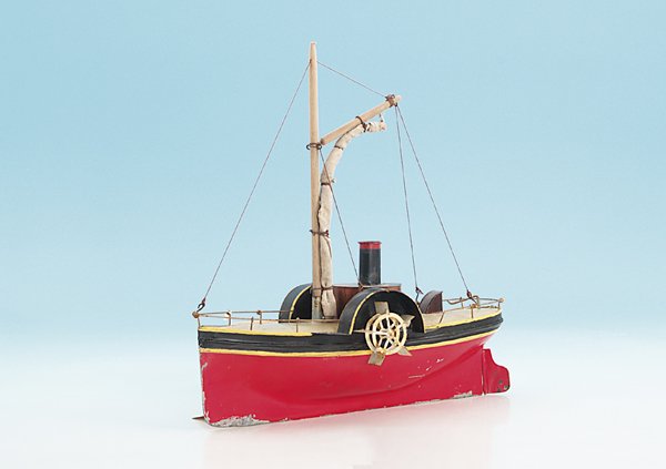 LEFEBVRE Raddampfer: Länge 32 cm, Uhrwerkantrieb, mit Segeltagelage, teilweise neu lackiert, Besichtigung erforderlich.