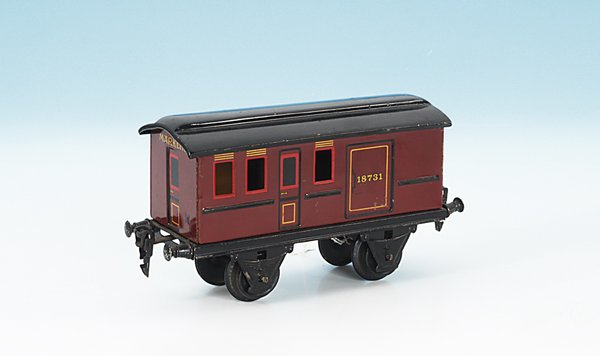 MÄRKLIN Packwagen 1873/1: 20 cm, braun lithogr., Orig.-Zustand, Gebrauchsspuren.