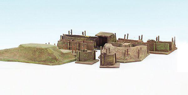 Konvolut LINEOL Schützengrabenanlage: Laufgraben mit Unterstand, Drahtverhau, 5 Teile Laufgraben, ein Hügel, guter Orig.-Zustand, leichte Gebrauchs- und Alterungsspuren.