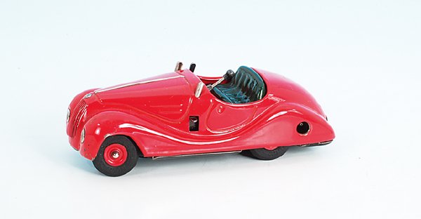 SCHUCO Auto Examico 4001: rot, Gehäuse gut erhalten, es fehlen: Windschutzscheibe, Lenkrad sowie 1 Rad.