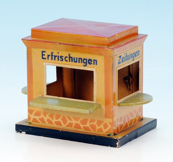 KIBRI Erfrischungskiosk 60/1: 13 x 9,5 cm, handlackiert, leichte Gebrauchsspuren.