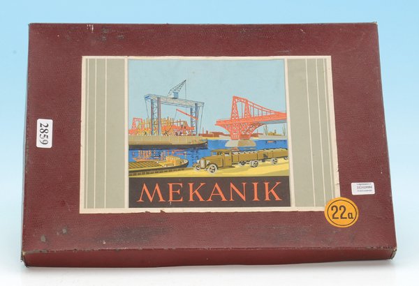 MEKANIK Metallbaukasten Nr. 22 A: Inhalt mit Gebrauchsspuren, Karton gut erhalten.