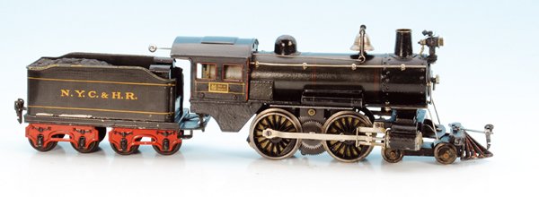 MÄRKLIN amerik. Dampflok AE 4021: 53 cm, 2'B mit 4 achs. Tender, Motor für Starkstrombetrieb 40-60 Volt, Vorläufer und Lokrahmen schwerer Eisenguss, grau/schwarz handlackiert, große vernickelte Glocke auf dem Kesselscheitel, guter 