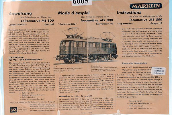 Bedienungsanleitung für MÄRKLIN MS 800: gut erhalten.