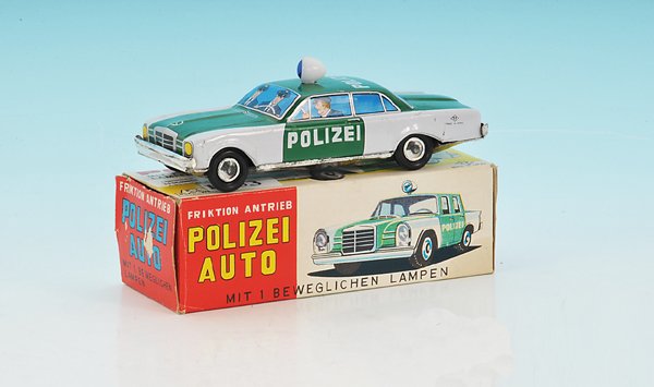 TT Polizei Mercedes: Friktionsantrieb, 16 cm, guter Orig.-Zustand, im OKT.