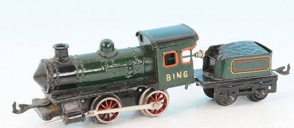 BING Uhrwerkdampflok grÃ¼n: B mit 2-achs. Tender, Lok handlackiert, Tender lithografiert, Gebrauchsspuren.