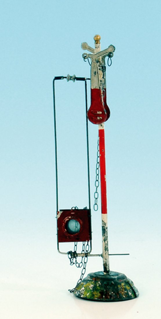ISSNAYER uralt Doppelsignal ca 1900: 2 Signalketten erneuert, ansonsten Orig.-Zustand, Gebrauchsspuren.