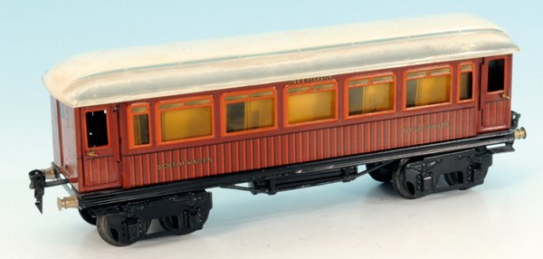 MARKLIN D-Zug Schlafwagen 1888/1 Sch G: 33 cm, teak lithographiert, Oberlichtdach weiÃŸ handlackiert, mit Inneneinrichtung, BlechrÃ¤dern, guter Originalzustand, minimale Gebrauchsspuren.