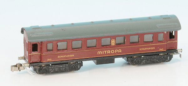 MARKLIN D-Zug-Schlafwagen 343.3: Blech, KK 2, Blechdrehgestelle, 1 Kupplung defekt, sonst sehr gut erhalten.