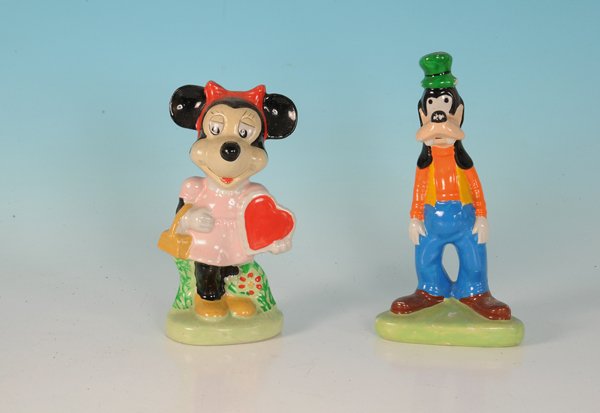 2 Porzellan Figuren, World Disney Produktion: Goofy und Mini, guter Orig.-Zustand.