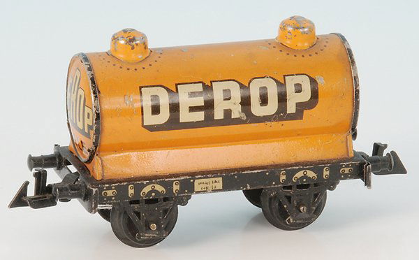 BING Kesselwagen "DEROP": 14 cm, ocker lithogr., Orig.-Zustand, Lackschaeden, Gebrauchsspuren, Raritaet!