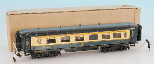 ELETTREN int. D-Zug-Schlafwagen: 42 cm, blau/creme, mit Inneneinrichtung, Fremdbeleuchtung eingebaut, ansonsten guter Orig.-Zustand, im OKT.