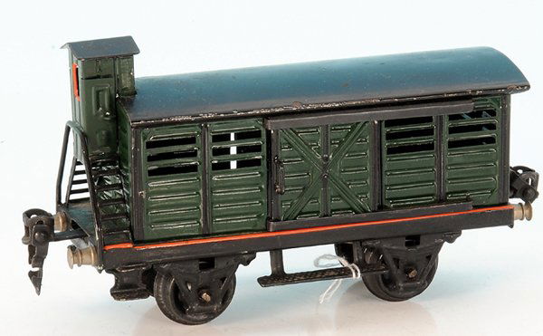 MARKLIN gedeckter Gueterwagen 1929/0: 16,5 cm, gruen, Dach schwarz, leichte Gebrauchsspuren.