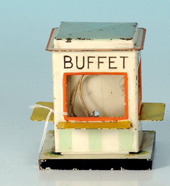 KIBRI Buffethaeuschen: Hoehe 9,5 cm, handlackiert, mit Beleuchtung, Gebrauchsspuren.