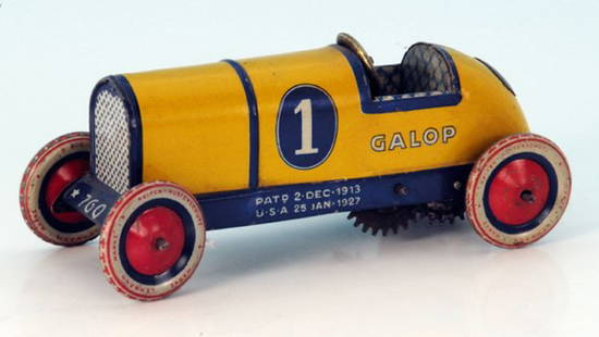 LEHMANN Rennwagen Galop No. 760: 14 cm, Uhrwerkantrieb, leichte Gebrauchsspuren.