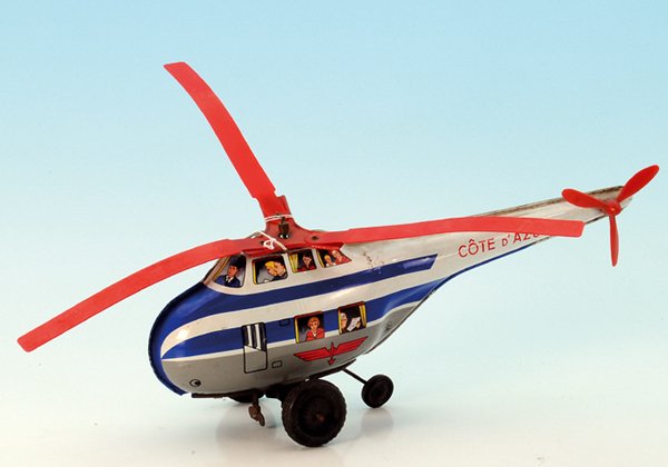 JOUSTRA Helikopter "COTE d AZUR": 34 cm, Uhrwerkantrieb, deutliche Gebrauchsspuren, Besichtigung erforderlich.