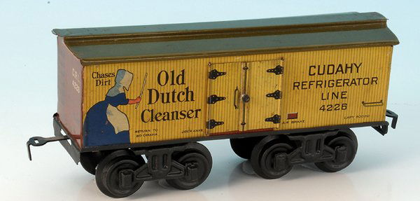 BING amerik. KÃ¼hlwagen 525/83/1 OLD DUTCH CLEANSER: 24 cm, lithografiert, Dach umbra handlackiert, beide TÃ¼rknebel fehlen, guter Orig.-Zustand, minimale Gebrauchsspuren.