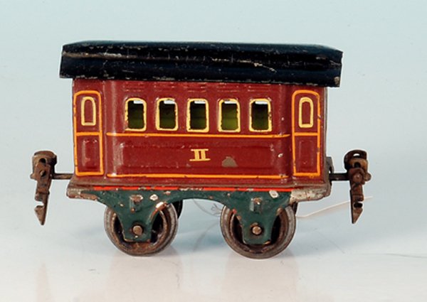 MÃ„RKLIN Personenwagen 1805/0, handlackiert: 10 cm, rotbraun, Dach schwarz, deutliche Gebrauchsspuren.