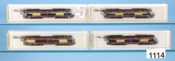 1 Liliput LKW-Transportzug "ROLLENDE LANDSTRASSE": 8 Wagen, neuwertig, original Verpackung.