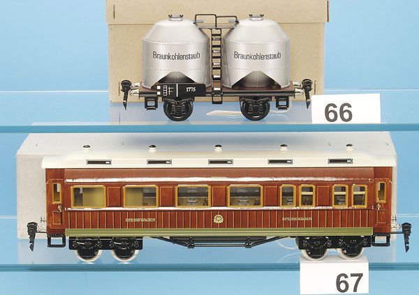 1 HEHR D-Zug-Speisewagen "MITROPA": 4 achs., 34,5 cm, teak handlackiert, Oberlichtdach, mit Inneneinrichtung, neuwertig, im OKT.