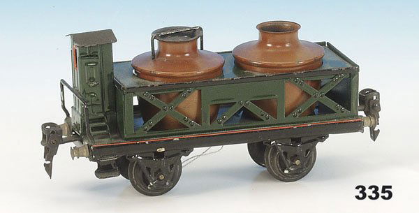 1 MARKLIN SAuretransportwagen 1990/0: 2 achs., 16,5 cm, grün, Säurebehälter braun, guter Orig.-Zustand, leichte Gebrauchsspuren, 1 Fassdeckel fehlt.