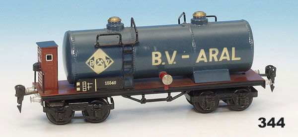 1 MARKLIN Grosskesselwagen 1854/0 "B.V. - ARAL": 4 achs., 24,5 cm, Kessel blau, komplett, sehr guter, fast neuwertiger Orig.-Zustand = K L A S S E =