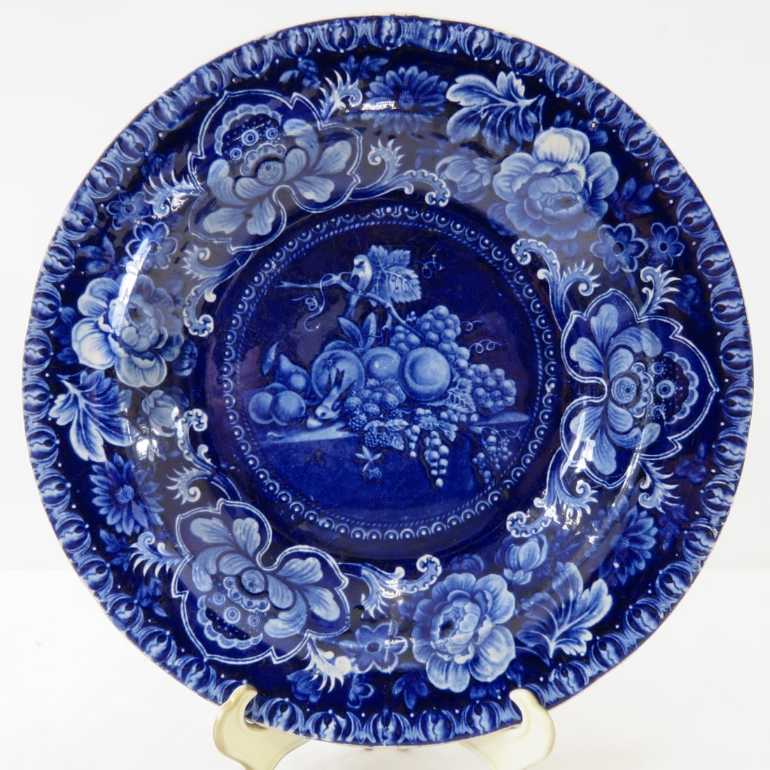 1820's Bowl "Birds & Fruit" Staffordshire England: 10" soup bowl- rich blue color, attributed to John Hall & Sons Burslem All antique items have wear consistent with age please review all photos, and please read terms & conditions and ask questions be